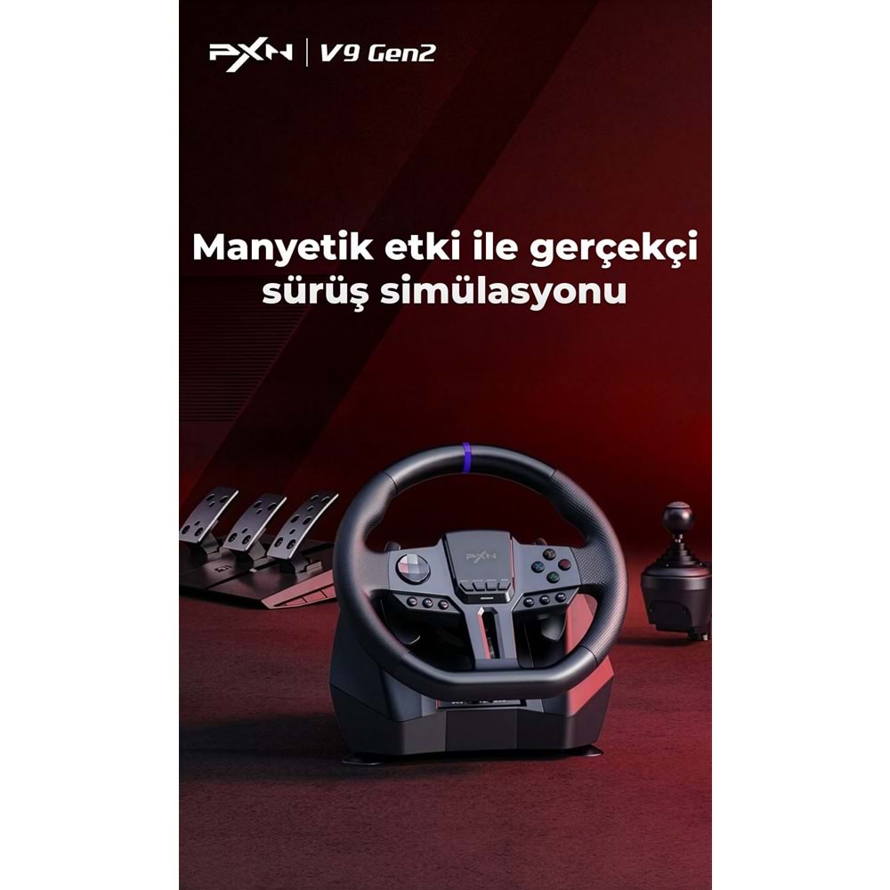NODAR ND702 PXN V9 GEN2 Oyuncu Direksiyon Seti 900° 3 Pedallı PS4 PS3 PC Xbox Switch Uyumlu Siyah