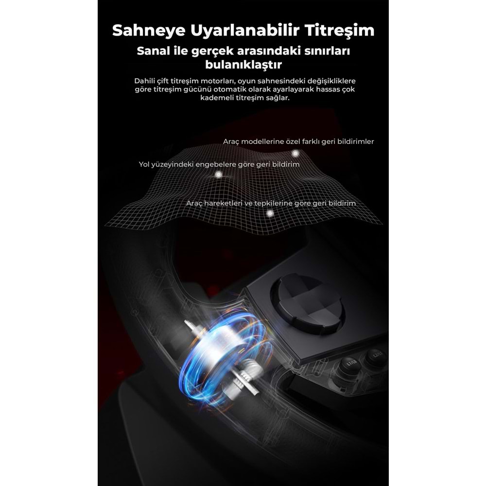 NODAR ND702 PXN V9 GEN2 Oyuncu Direksiyon Seti 900° 3 Pedallı PS4 PS3 PC Xbox Switch Uyumlu Siyah