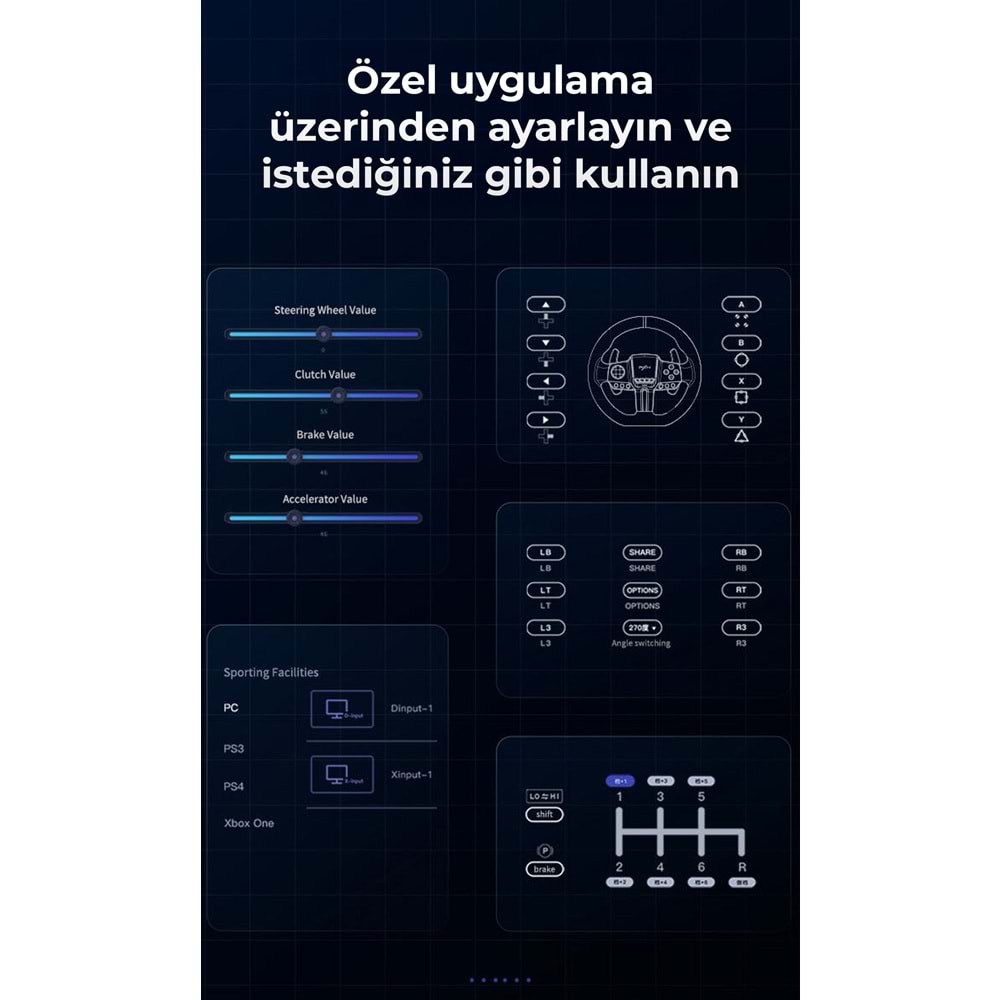 NODAR ND702 PXN V9 GEN2 Oyuncu Direksiyon Seti 900° 3 Pedallı PS4 PS3 PC Xbox Switch Uyumlu Siyah