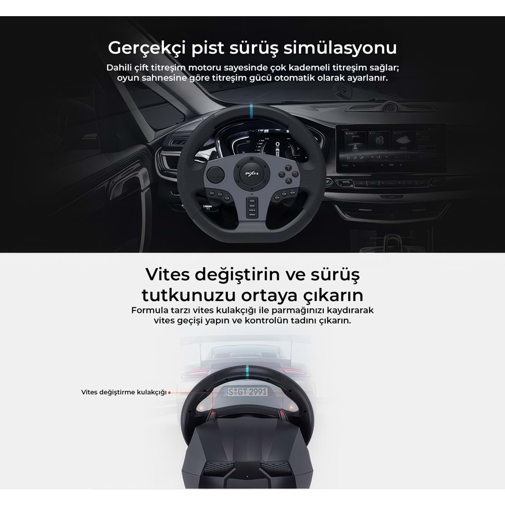 NODAR ND703 PXN V9 Oyuncu Direksiyon Seti 900° 3 Pedallı PS4 PS3 PC Xbox Switch Uyumlu Siyah