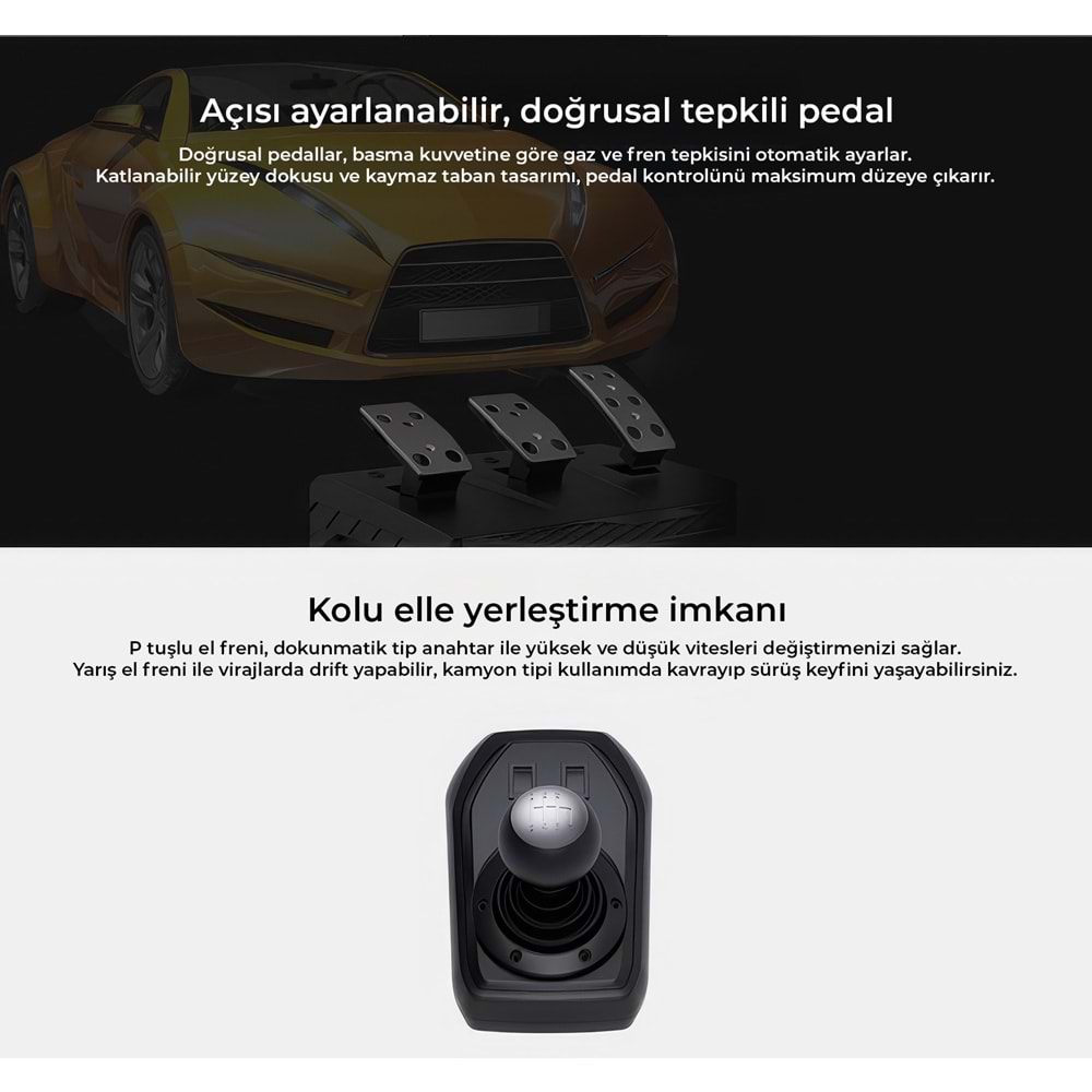NODAR ND703 PXN V9 Oyuncu Direksiyon Seti 900° 3 Pedallı PS4 PS3 PC Xbox Switch Uyumlu Siyah