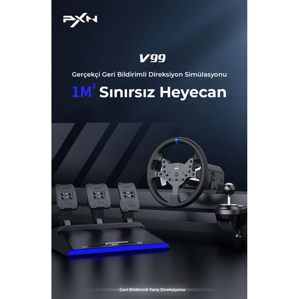 NODAR ND704 PXN V99 Oyuncu Direksiyon Seti 3.2Nm Force Feedback 3 Pedallı PS4 PC Xbox Uyumlu Siyah