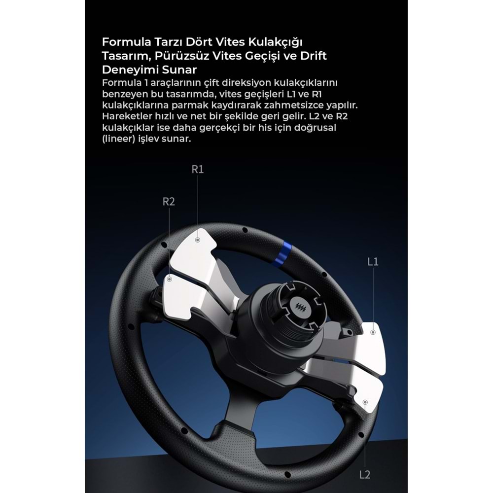 NODAR ND704 PXN V99 Oyuncu Direksiyon Seti 3.2Nm Force Feedback 3 Pedallı PS4 PC Xbox Uyumlu Siyah