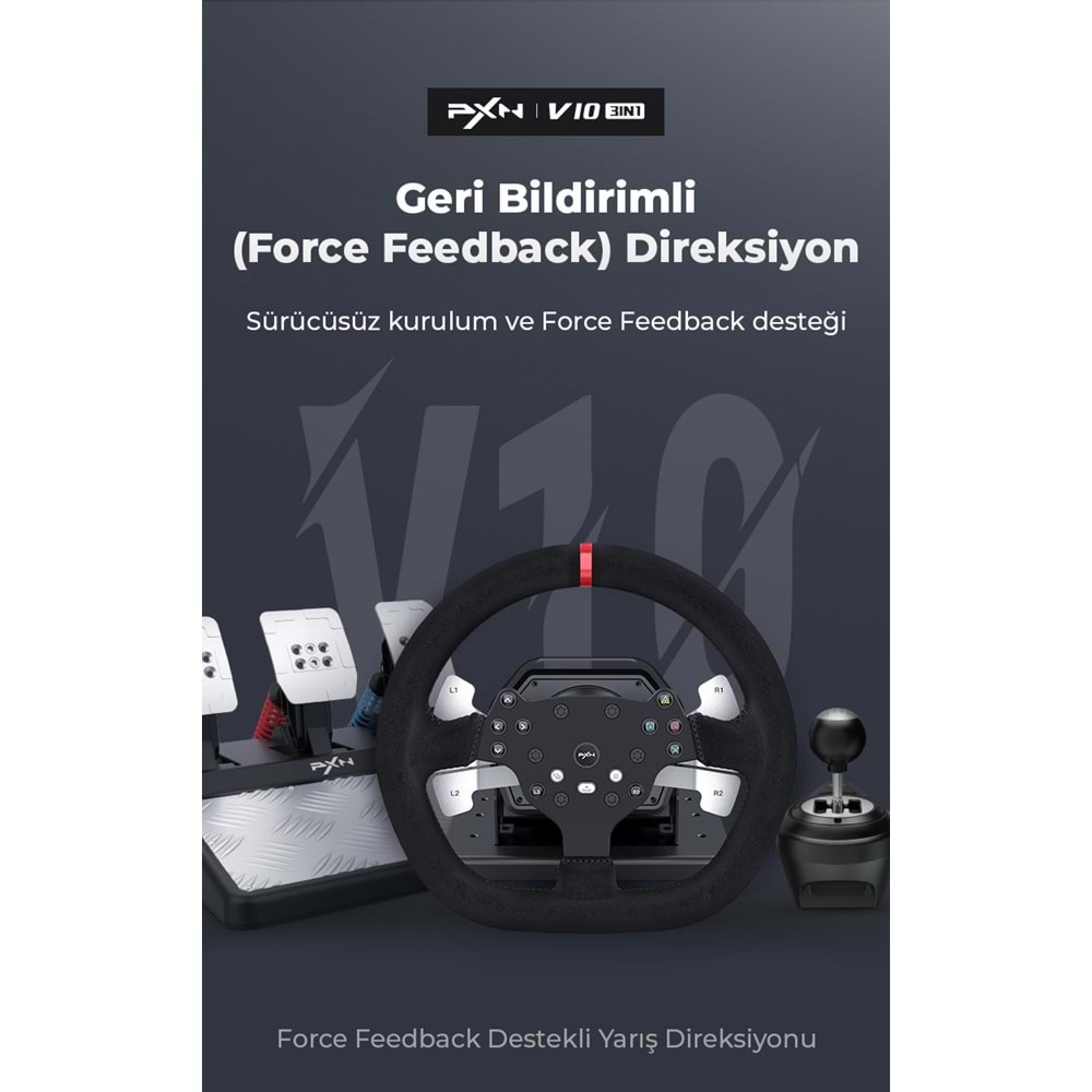 NODAR ND705 PXN V10 Oyuncu Direksiyon Seti 3.2Nm Force Feedback 3 Pedallı PS4 PC Xbox Uyumlu Siyah