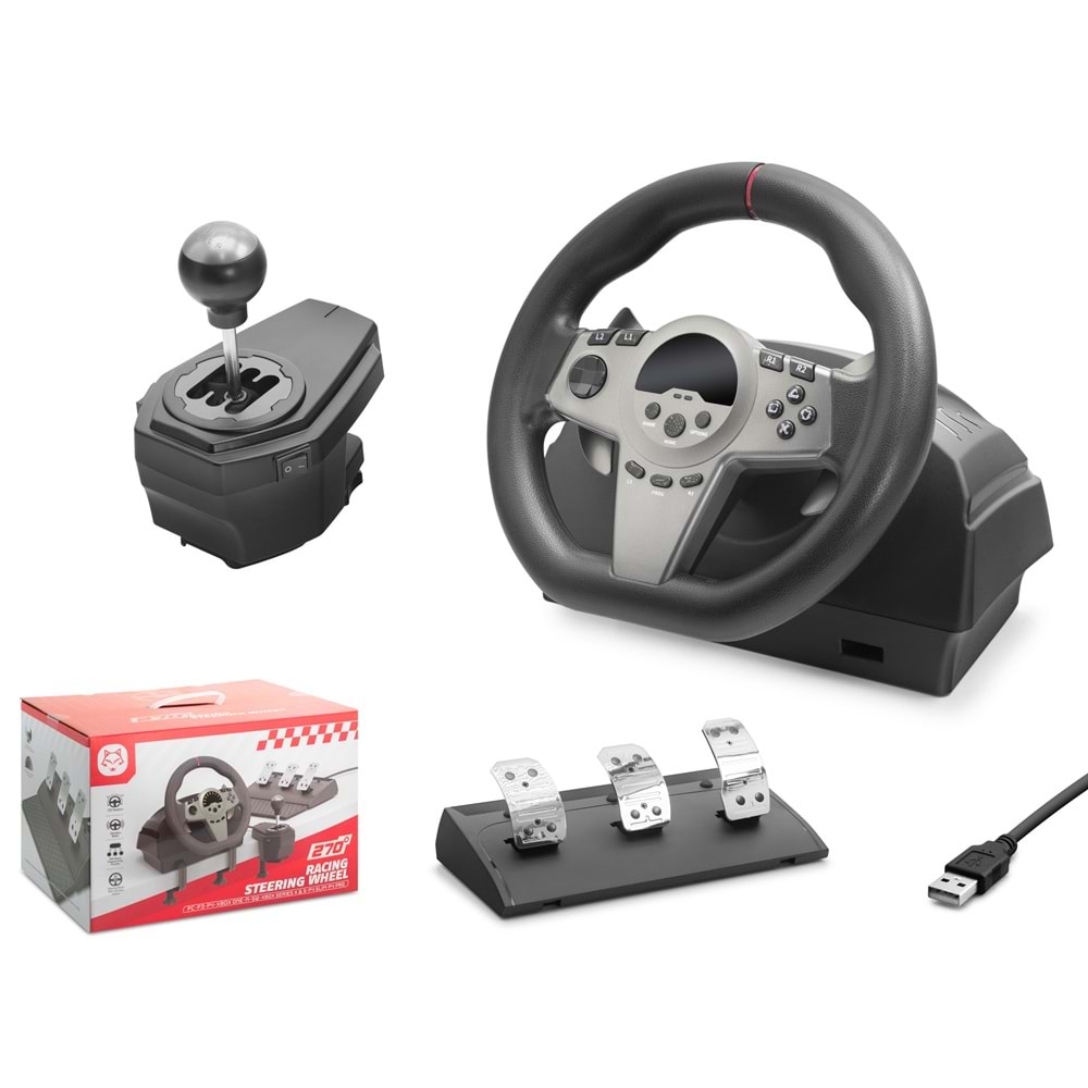 NODAR ND707 Oyuncu Direksiyon Seti 270° 3 Pedallı PS4 PS3 PC Xbox Switch Uyumlu Siyah