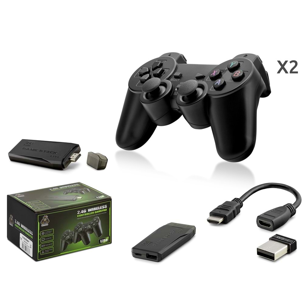 NODAR ND763 Retro Oyun Stick HDMI Çift GamePad Seti 2.4G Kablosuz Siyah