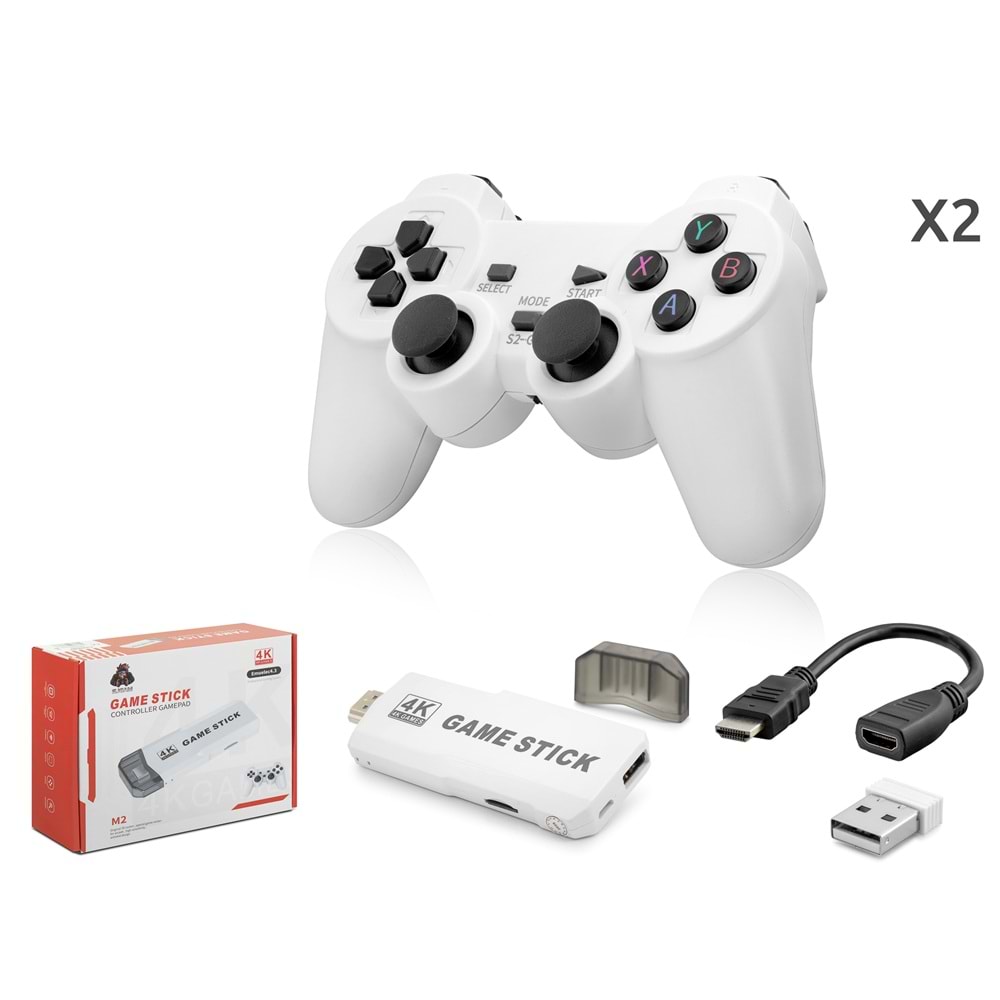 NODAR ND766 Retro Oyun Stick HDMI Çift GamePad Seti 64 GB Kart Destekli 2.4G Kablosuz Beyaz