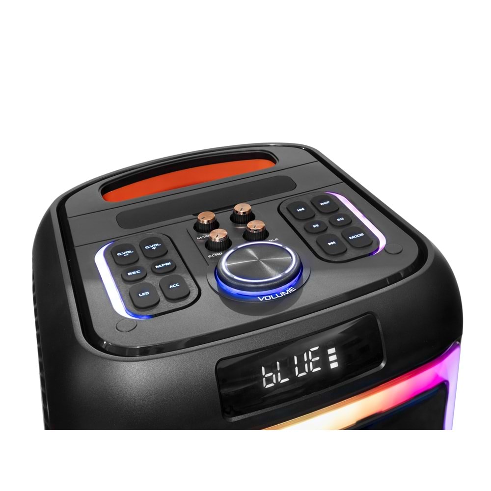 NDR NDR1710 Çift Karaoke Mikrofonlu Bluetooth Hoparlör FM Radyo 2x10 İnç RGB Kumandalı Siyah
