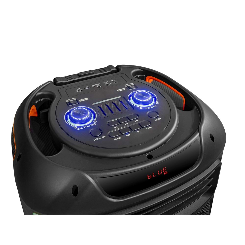 NDR NDR325 Çift Karaoke Mikrofonlu Bluetooth Hoparlör FM Radyo 40W 15 İnç RGB Kumandalı Siyah