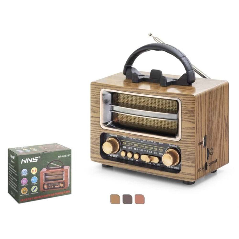 NNS NS6637BT Bluetooth Nostaljik FM Radyo TWS USB TF AUX Taşınabilir Hoparlör