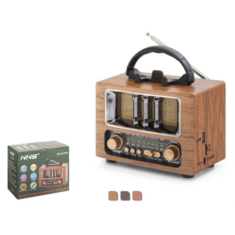 NNS NS6638BT Bluetooth Nostaljik FM Radyo TWS USB TF Taşınabilir Hoparlör