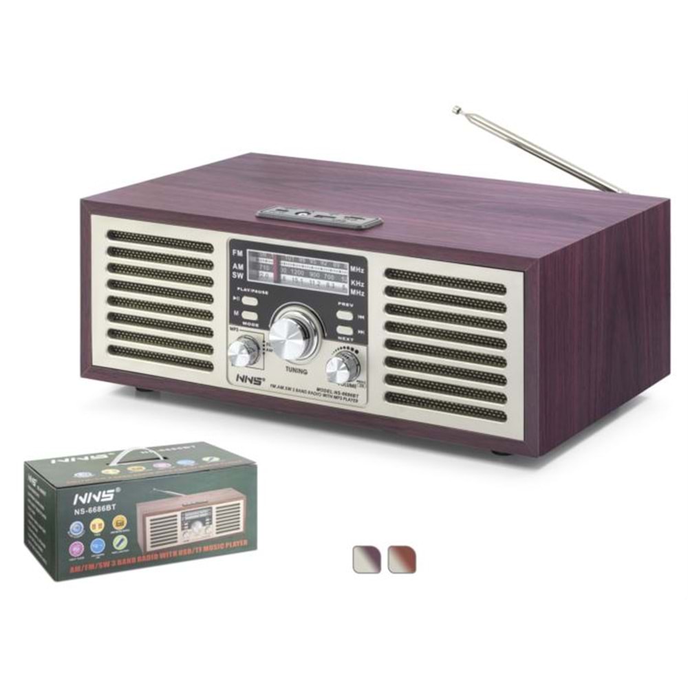 NNS NS6686BT Bluetooth Nostaljik FM Radyo TWS USB TF AUX Hoparlör