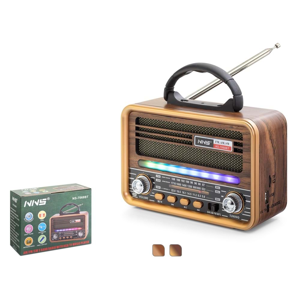 NNS NS7068BT Bluetooth Nostaljik FM Radyo TWS USB TF RGB Taşınabilir Hoparlör