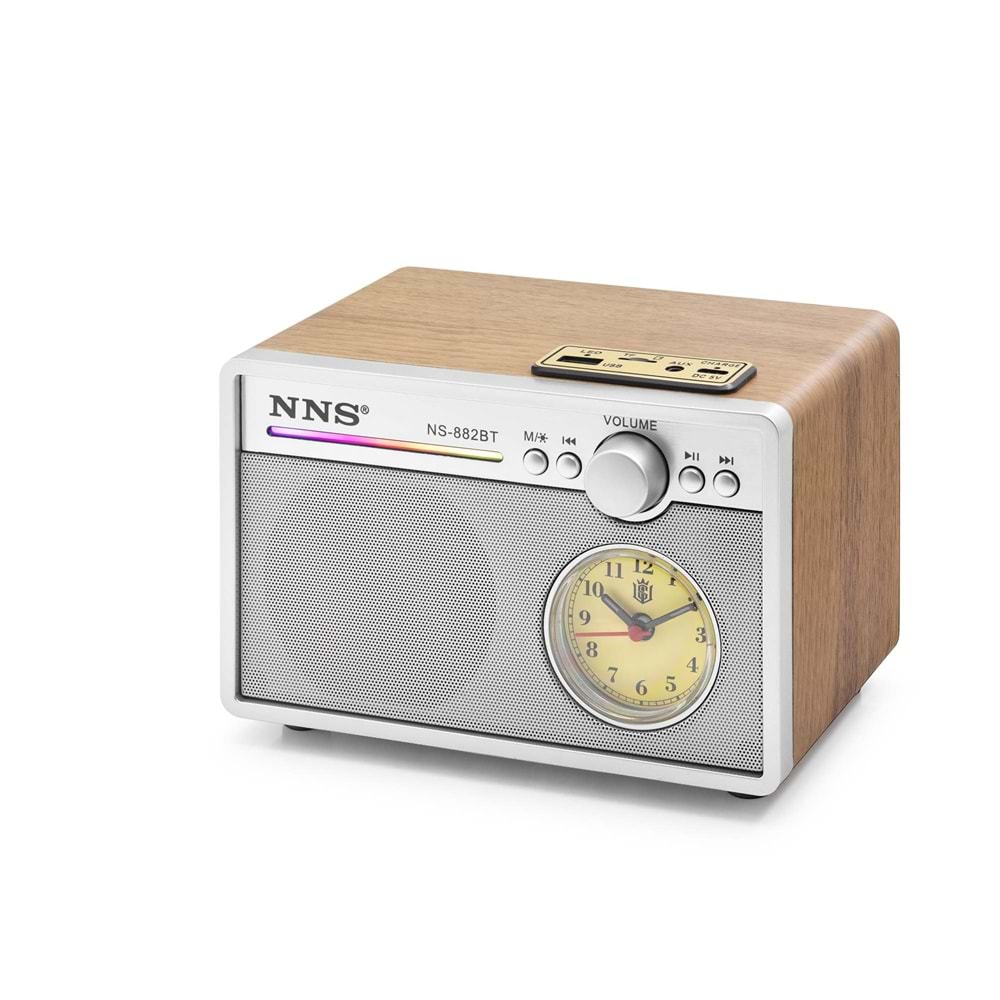 NNS NS882BT Bluetooth Nostaljik FM Radyo USB TF AUX RGB Analog Saatli Hoparlör