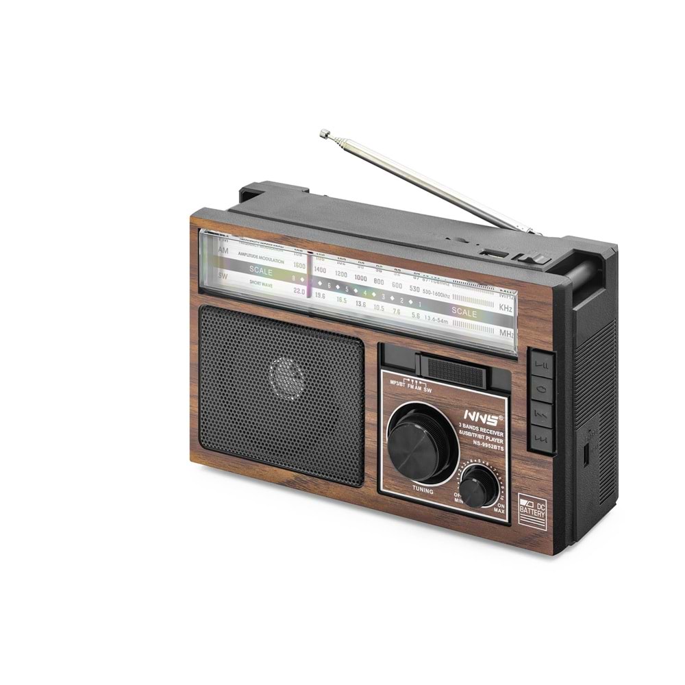 NNS NS9952BTS Bluetooth Nostaljik FM Radyo TWS USB TF Solar Şarjlı 5W Taşınabilir Hoparlör