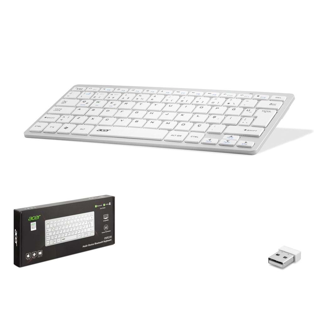 ACER OKR220B Dual Mode Multidevice Klavye 2.4 GHz Bluetooth 5.0 Beyaz