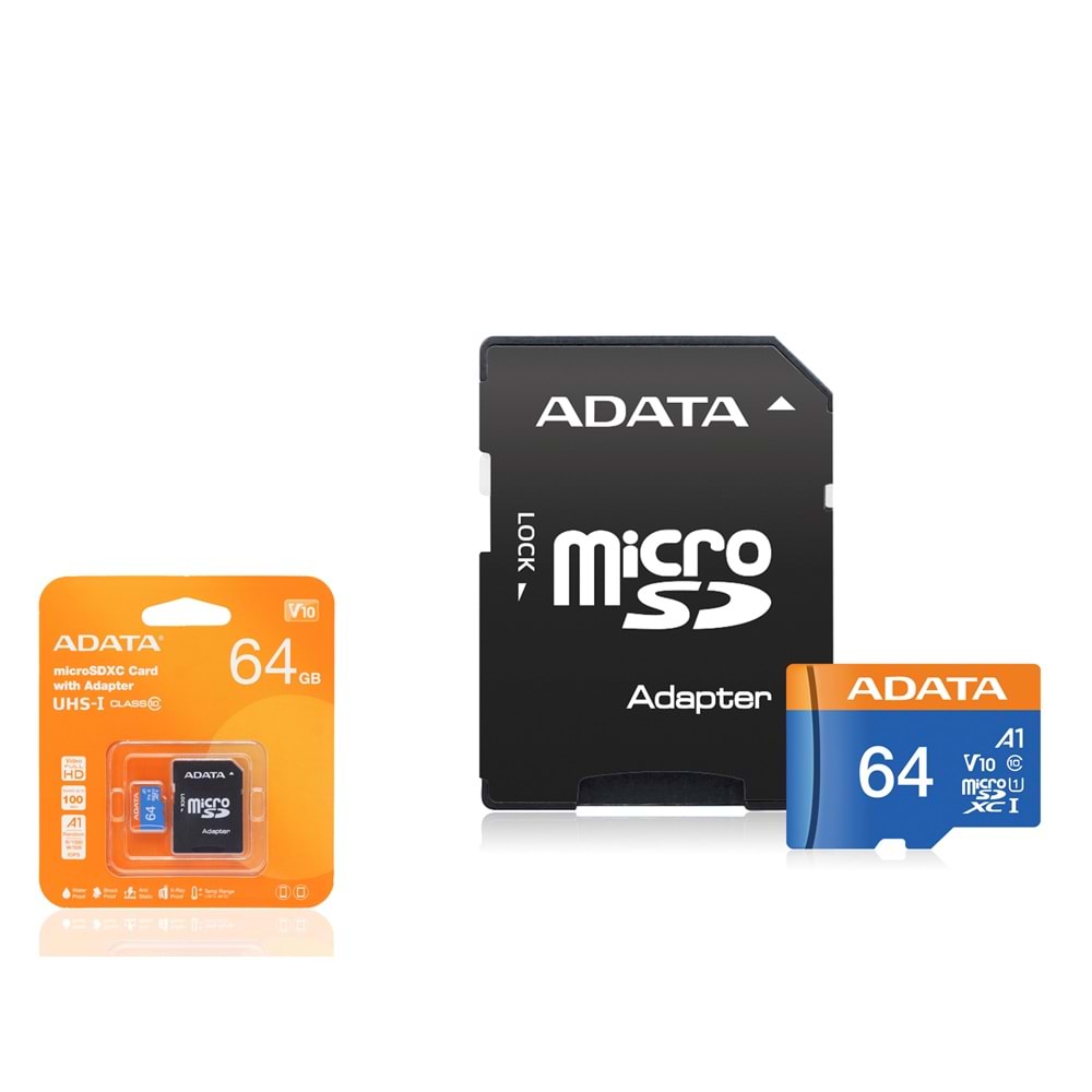 ADATA Premier 64 GB microSDXC Hafıza Kartı U1 V10 A1 Class 10 Adaptörlü Siyah
