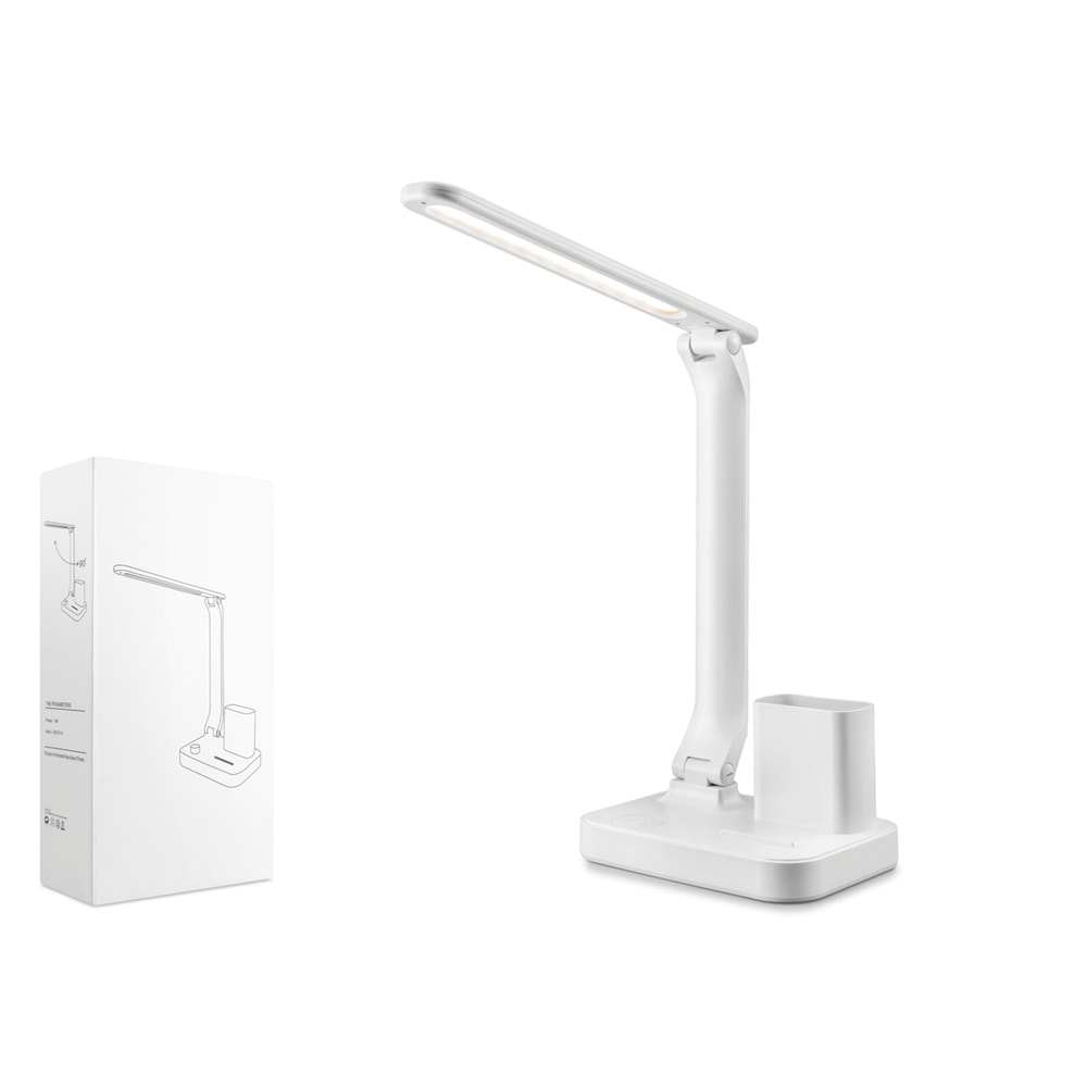 ELBA Q21-1 Ayarlanabilir Katlanabilir USB Şarjlı Kalemlikli LED Masa Lambası 5W Beyaz