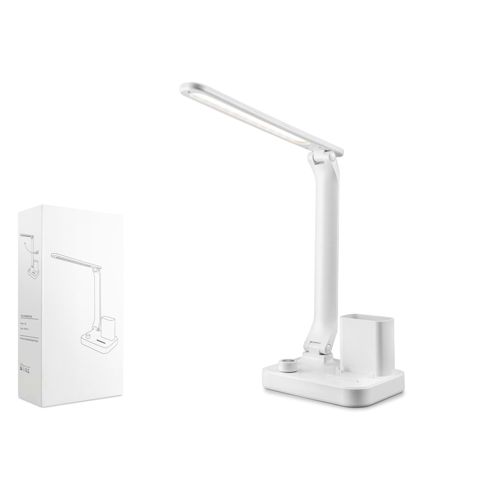 ELBA Q21-2 Ayarlanabilir Katlanabilir USB Şarjlı Kalemlikli LED Masa Lambası 5W Beyaz