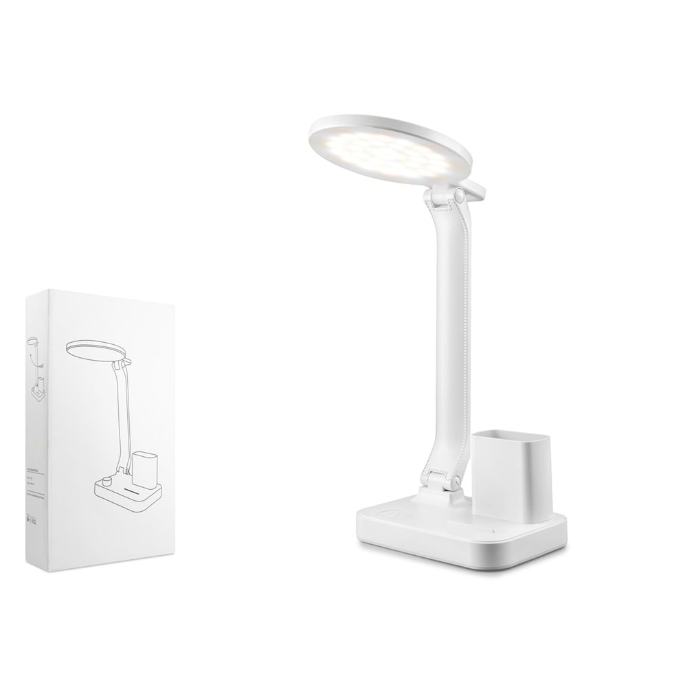 ELBA Q22-1 Ayarlanabilir Katlanabilir USB Şarjlı Kalemlikli LED Masa Lambası Beyaz