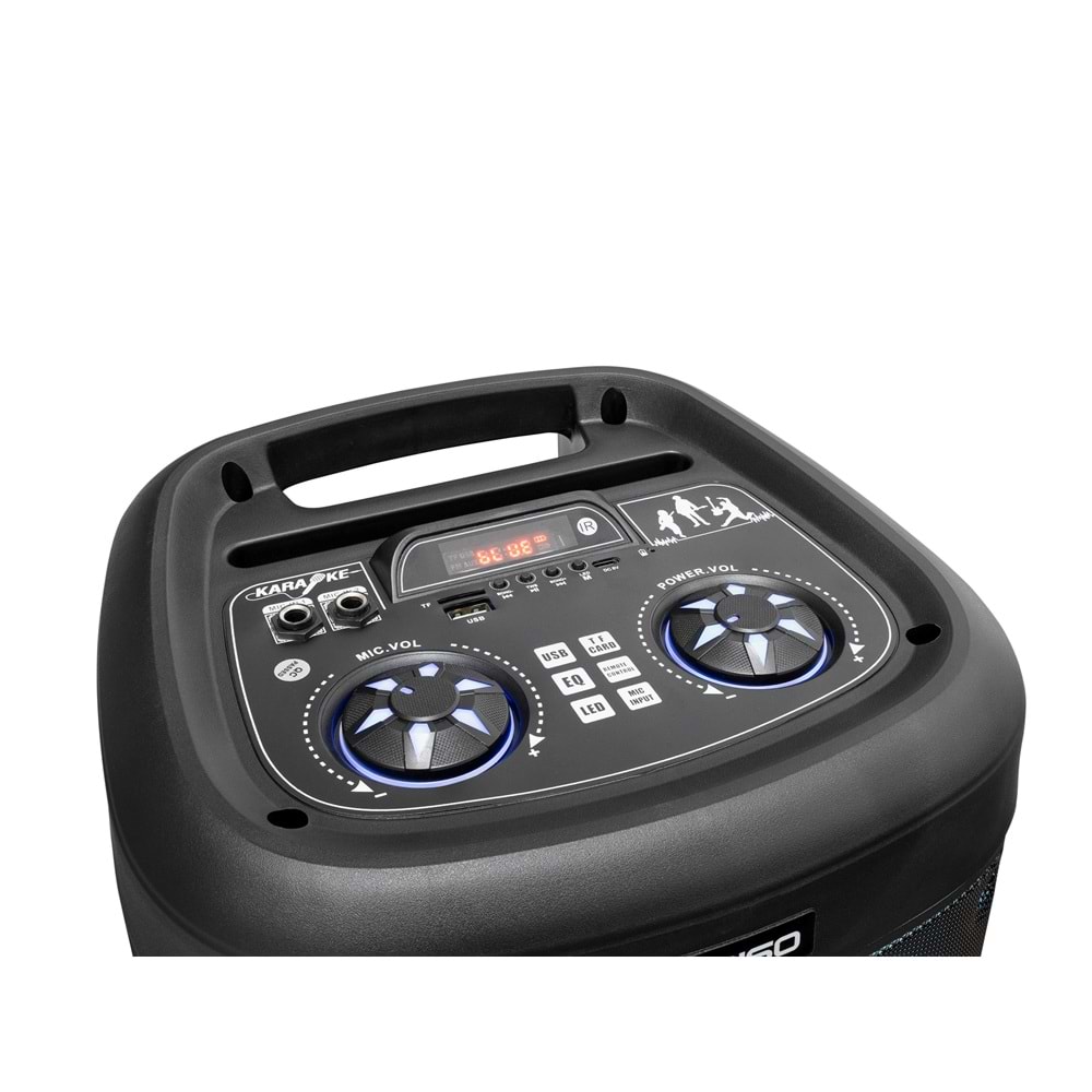 KIMISO QS2211 Karaoke Mikrofonlu Bluetooth Hoparlör FM Radyo 2x8 İnç RGB Kumandalı Siyah