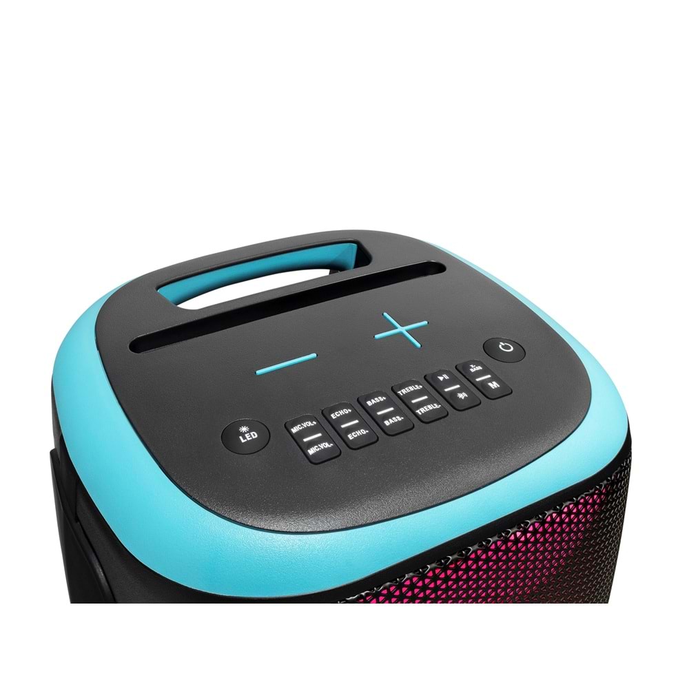 KIMISO QS289 Çift Karaoke Mikrofonlu Bluetooth Hoparlör FM Radyo 50W 2x6,5 İnç RGB Kumandalı Siyah
