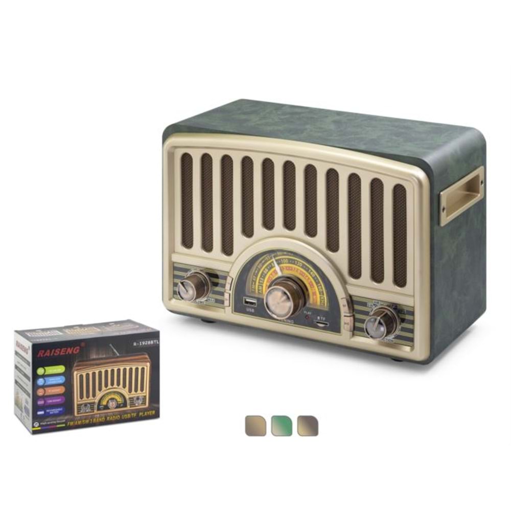 RAISENG R1928BTL Bluetooth Nostaljik FM Radyo USB TF Hoparlör