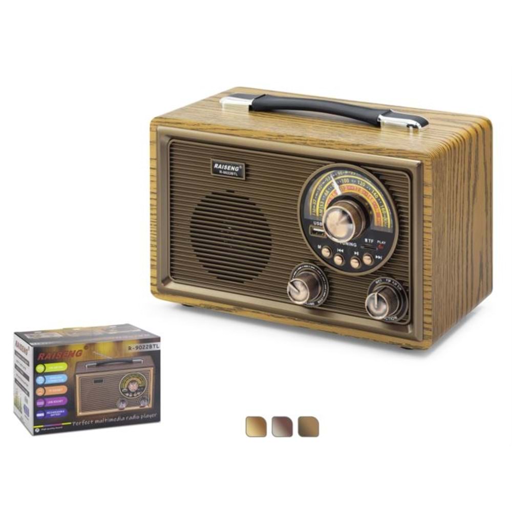 RAISENG R9022BTL Bluetooth Nostaljik FM Radyo USB TF AUX Taşınabilir Hoparlör