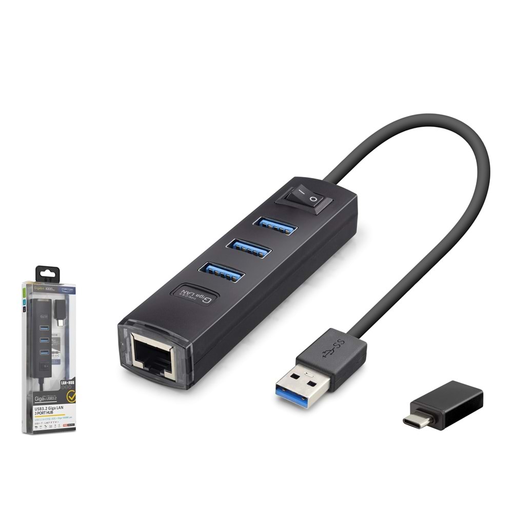 iETOP RJ4503 USB Type-C 3.2 Gen1 Combo Anahtarlı Hub Gigabit LAN 4 Port 5 Gbps Siyah