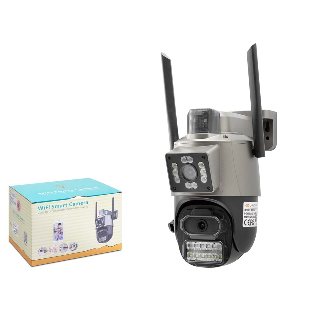 VENAS RX-38AI Wi-Fi Speed Dome IP Güvenlik Kamerası 2 x 2MP PTZ Gri Siyah