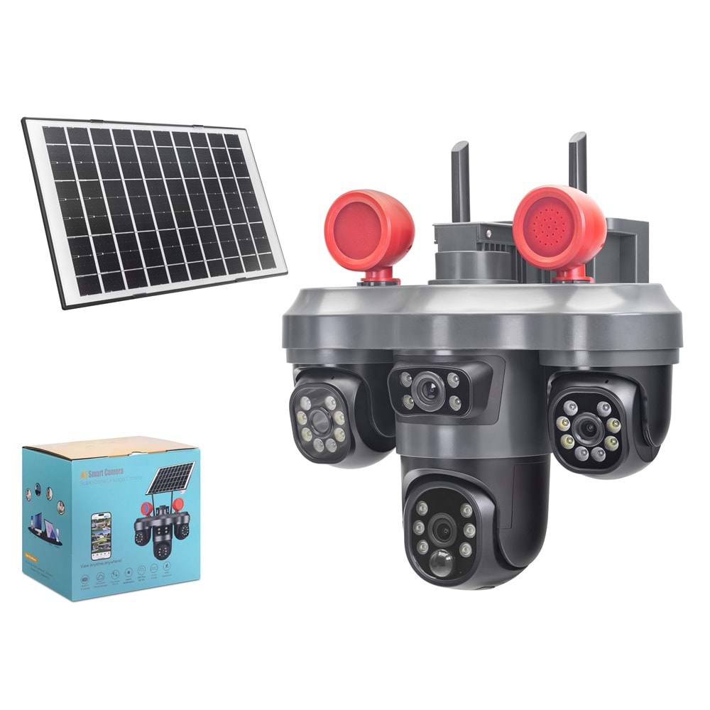X5-TECH RX-55G Solar 4G SIM Kartlı Speed Dome IP Güvenlik Kamerası 3 x 3MP V380 Pro Gri Siyah