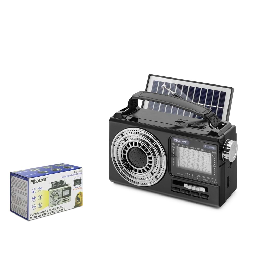 GOLON RX355S Bluetooth Nostalji Solar Speaker Siyah