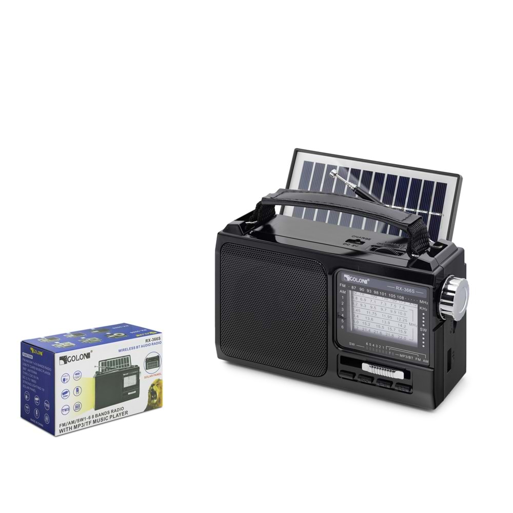 GOLON RX366S Bluetooth Nostalji Solar Speaker Siyah