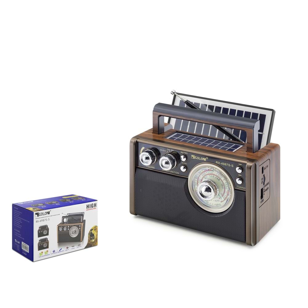 GOLON RX4987S Bluetooth Nostalji Solar Speaker Kahverengi