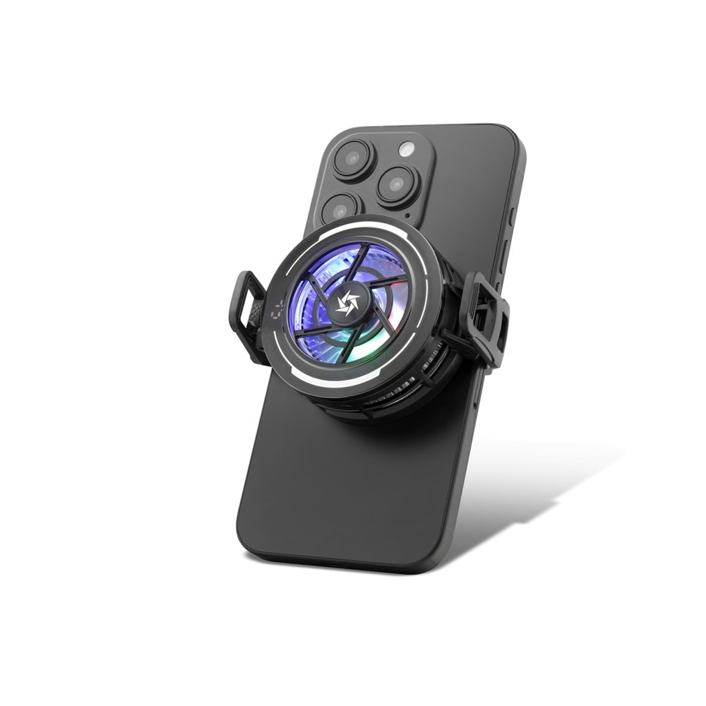 HADRON SL70 Manyetik Klipsli Telefon Soğutucu Fan RGB Isı Göstergeli Siyah