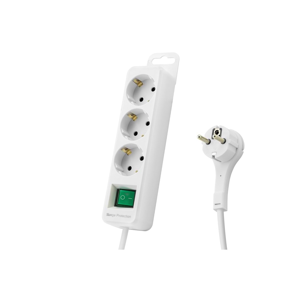 S-LINK SPGF03 Akım Korumalı Uzatma Kablosu 3 Priz Anahtarlı 1.5 m Beyaz