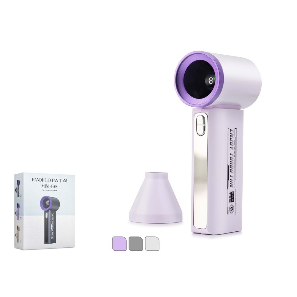 HADRON T08 Şarjlı Standlı Turbo Mini El Fanı 3000 mAh Dijital Göstergeli 100 Kademeli