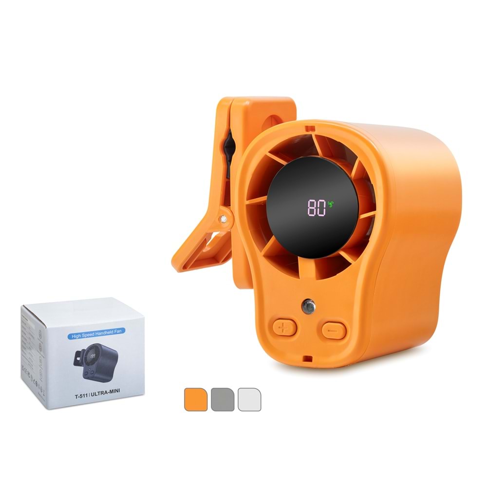 HADRON T511 Şarjlı Turbo Klipsli Mini El Fanı 1500 mAh Dijital Göstergeli 199 Kademeli