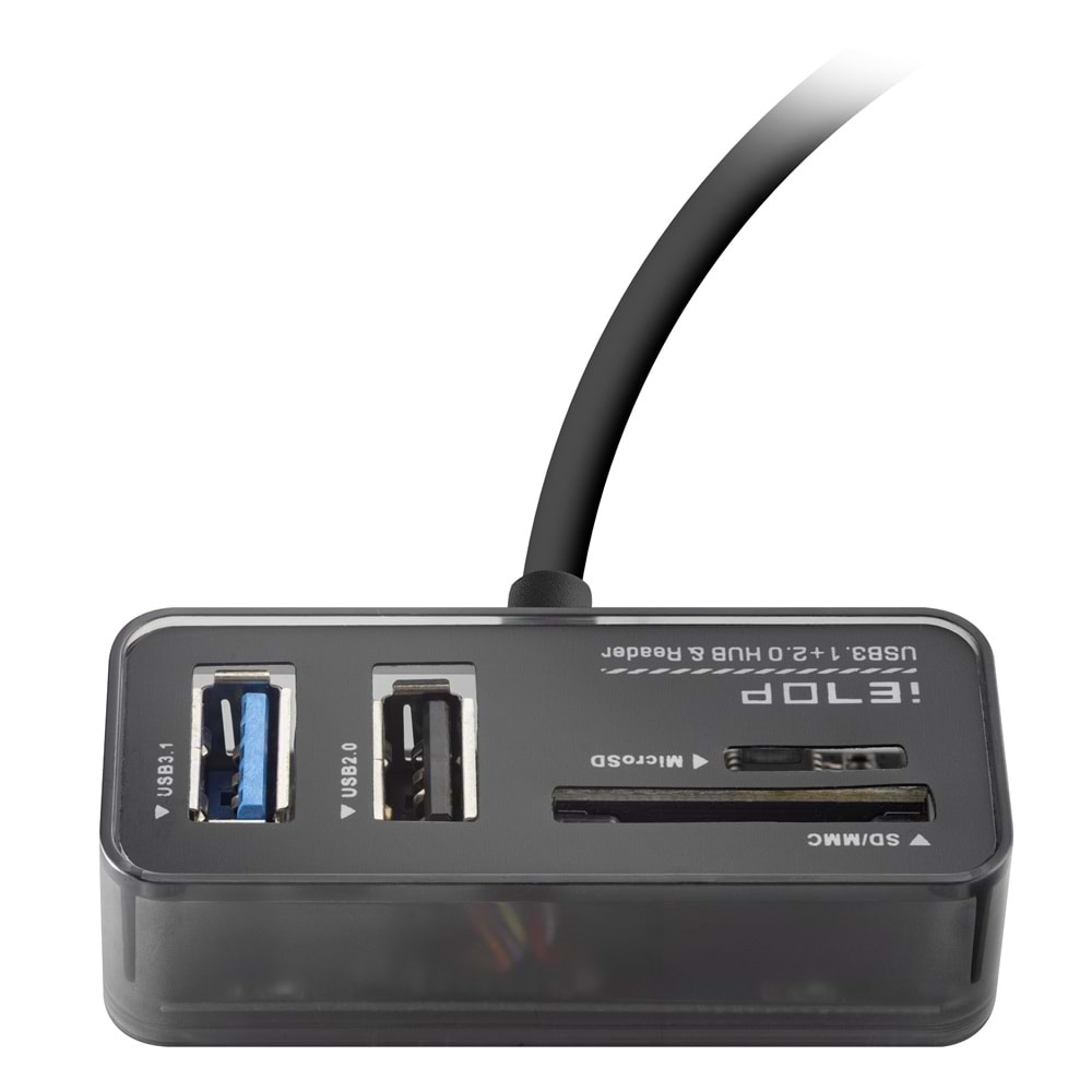 iETOP TC256 USB Type-C 3.2 Gen2 Combo Hub Kart Okuyucu 4 Port 10 Gbps Siyah