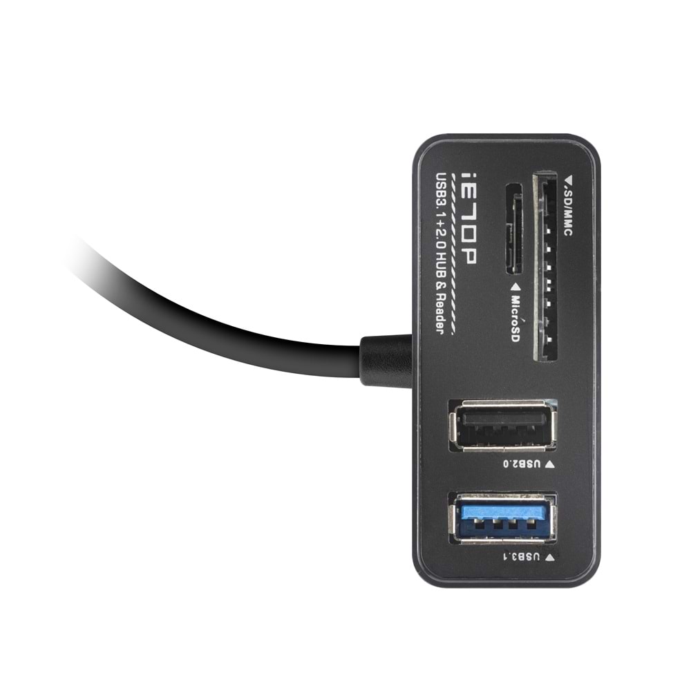 iETOP TC256 USB Type-C 3.2 Gen2 Combo Hub Kart Okuyucu 4 Port 10 Gbps Siyah