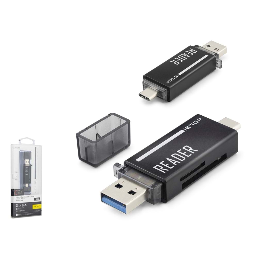 iETOP TC306AC USB Type-C 3.2 Gen1 Kart Okuyucu SD MicroSD 5 Gbps Siyah
