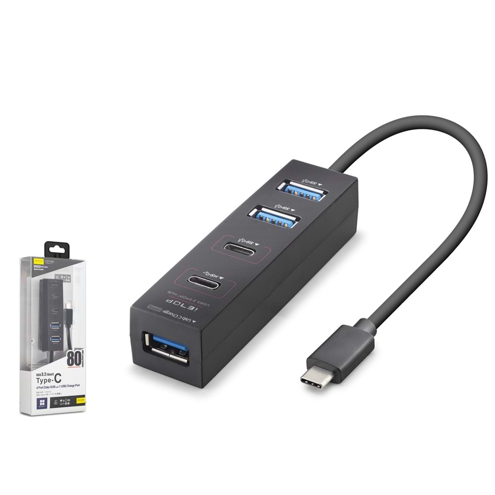 iETOP TU0529 Type-C 3.2 Gen1 Hub 4 Port 5 Gbps 80 cm Siyah