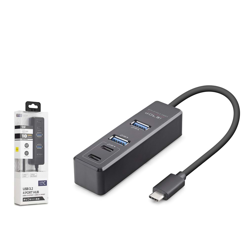 iETOP TU1009 Type-C 3.2 Gen2 Hub 4 Port 10 Gbps Siyah