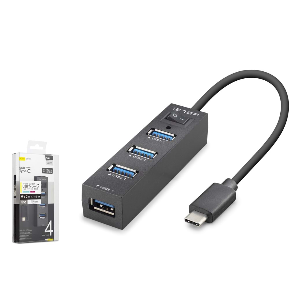 iETOP TU329 Type-C 3.1 Gen1 Anahtarlı Hub 4 Port 5 Gbps Siyah