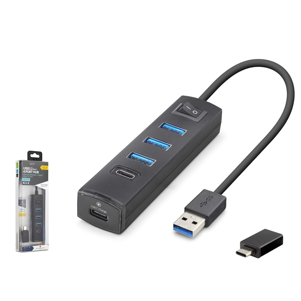iETOP TU359 USB Type-C 3.2 Gen1 Anahtarlı Hub 4 Port 5 Gbps Siyah