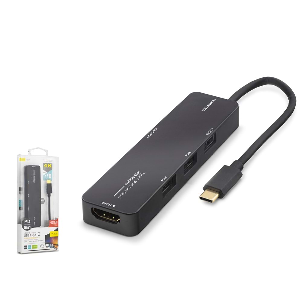 iETOP TUH305 Type-C 3.2 Gen1 Combo Hub PD HDMI 4K 5 Port 5 Gbps Siyah