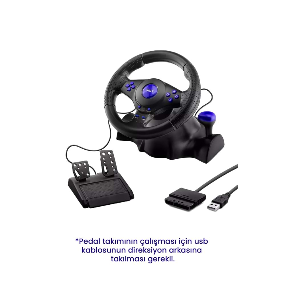 HADRON VW9803 Oyuncu Direksiyon Seti 180° PC PS3 PS2 Uyumlu Siyah