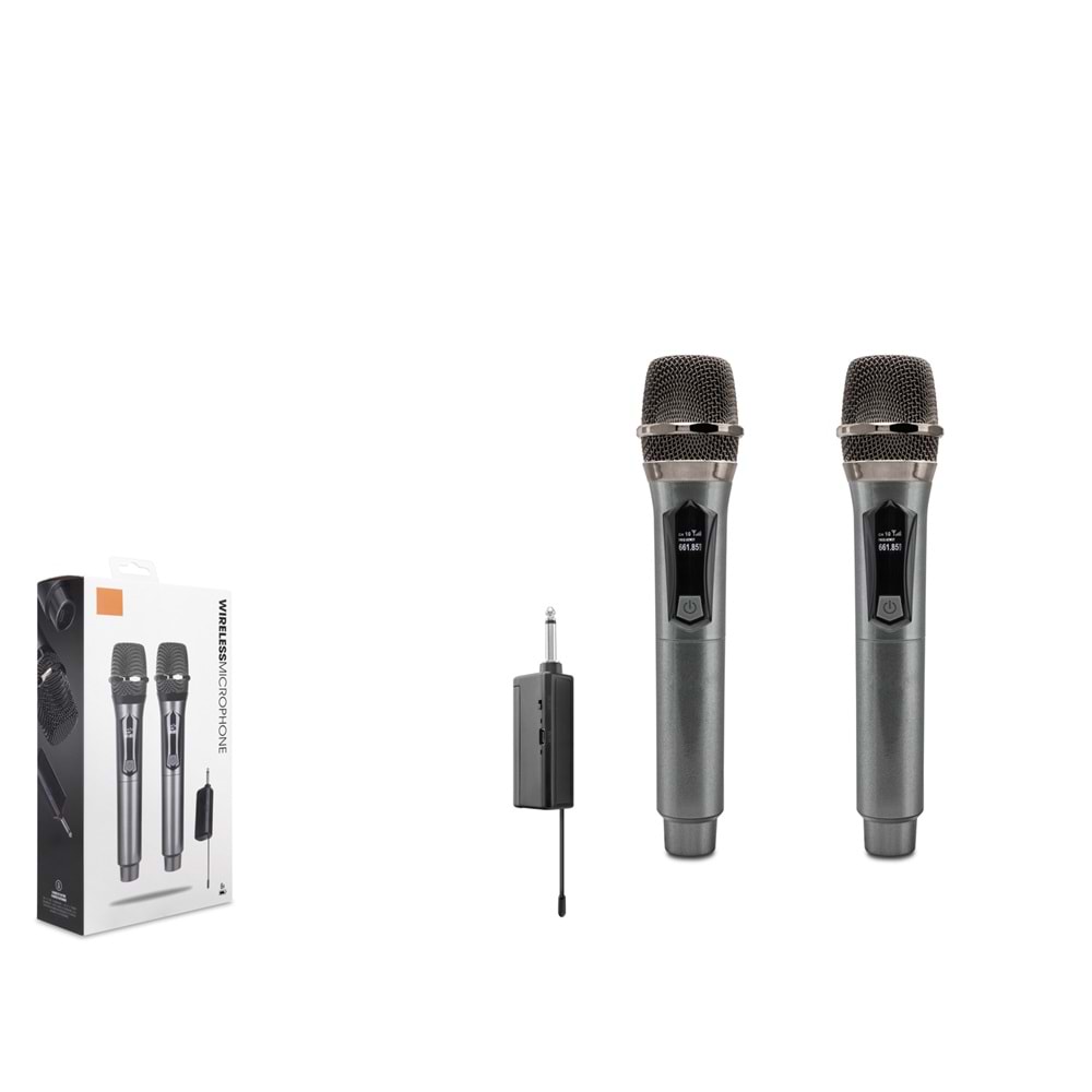 HADRON W1 UHF Kablosuz 2 Mikrofonlu Set 6.35 mm Siyah