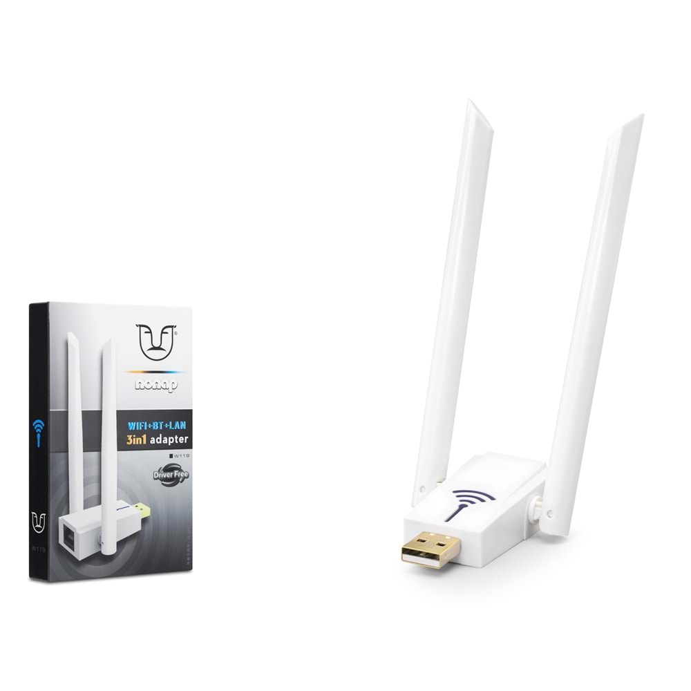 NONAP W119 USB WiFi Bluetooth Ethernet Adaptörü 150 Mbps Beyaz