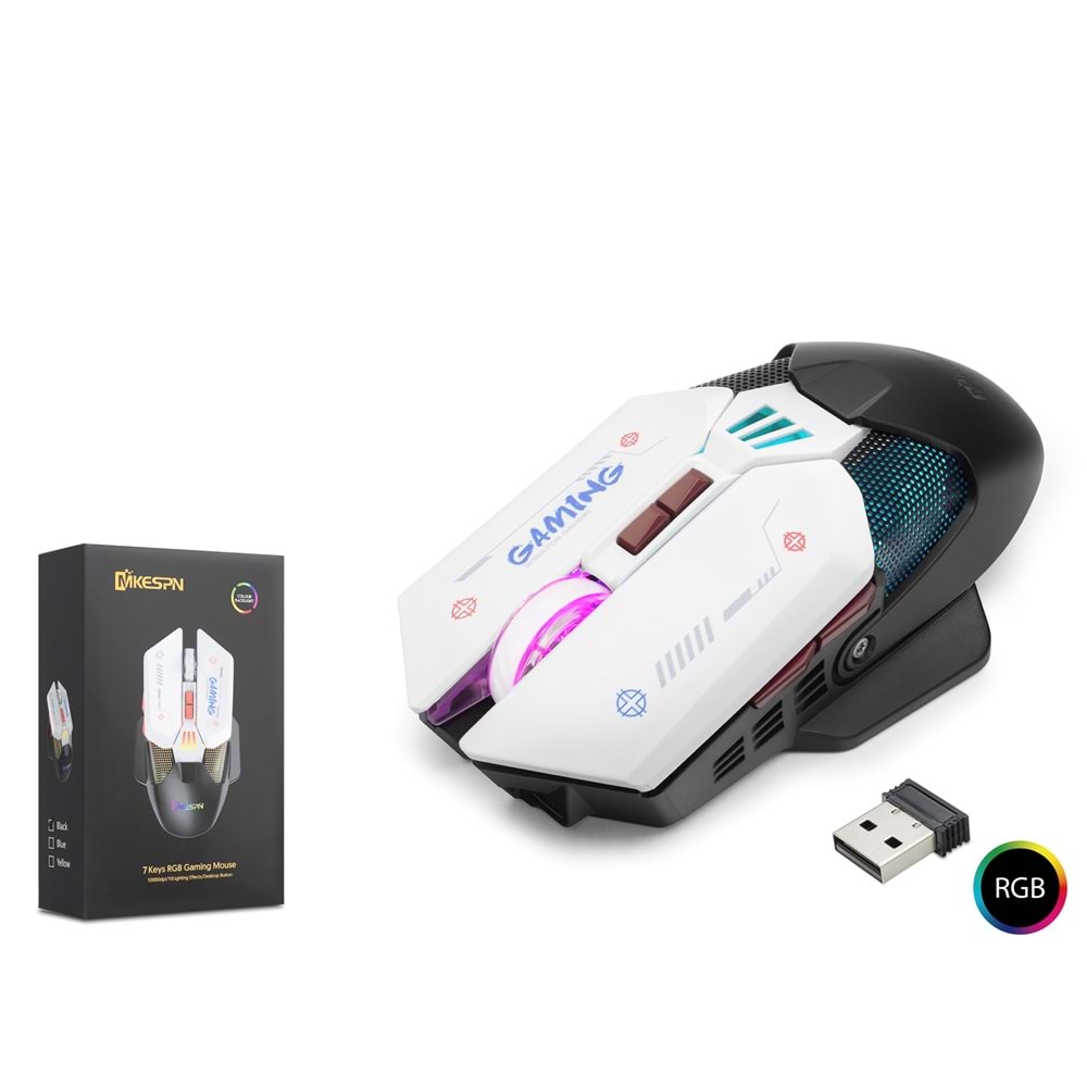 MKESPN W19 Tri Mode RGB Gaming Mouse 10000 DPI 7 Tuş Makro 1000Hz Siyah Beyaz